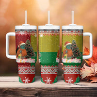 Guinea Bissau Christmas Tumbler With Handle with Santa Penguin Christmas Tree and Red Green Yellow Snowflake - Wonder Print Shop