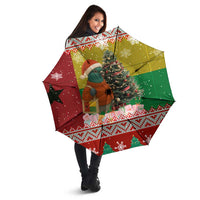 Guinea Bissau Christmas Umbrella with Santa Penguin Christmas Tree and Red Green Yellow Snowflake - Wonder Print Shop