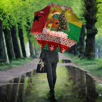 Guinea Bissau Christmas Umbrella with Santa Penguin Christmas Tree and Red Green Yellow Snowflake - Wonder Print Shop