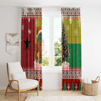 Guinea Bissau Christmas Window Curtain with Santa Penguin Christmas Tree and Red Green Yellow Snowflake - Wonder Print Shop
