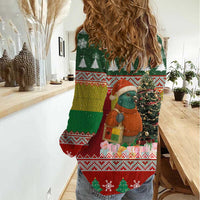 Guinea Bissau Christmas Women Casual Shirt with Santa Penguin Christmas Tree and Red Green Yellow Snowflake - Wonder Print Shop