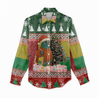 Guinea Bissau Christmas Women Casual Shirt with Santa Penguin Christmas Tree and Red Green Yellow Snowflake - Wonder Print Shop