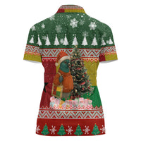 Guinea Bissau Christmas Women Polo Shirt with Santa Penguin Christmas Tree and Red Green Yellow Snowflake - Wonder Print Shop