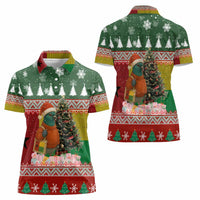 Guinea Bissau Christmas Women Polo Shirt with Santa Penguin Christmas Tree and Red Green Yellow Snowflake - Wonder Print Shop