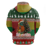 Guinea Bissau Christmas Zip Hoodie with Santa Penguin Christmas Tree and Red Green Yellow Snowflake - Wonder Print Shop
