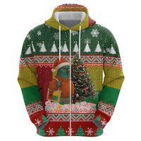Guinea Bissau Christmas Zip Hoodie with Santa Penguin Christmas Tree and Red Green Yellow Snowflake - Wonder Print Shop