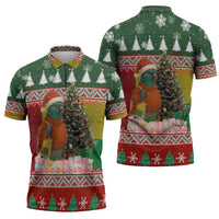 Guinea Bissau Christmas Zipper Polo Shirt with Santa Penguin Christmas Tree and Red Green Yellow Snowflake - Wonder Print Shop