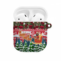Guinea Bissau Christmas AirPods Case with Santa Sleigh Reindeer Forest and National Flag Design - Wonder Print Shop