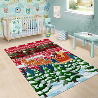Guinea Bissau Christmas Area Rug with Santa Sleigh Reindeer Forest and National Flag Design - Wonder Print Shop