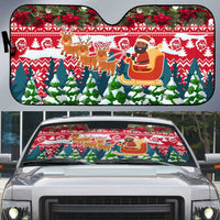 Guinea Bissau Christmas Auto Sun Shade with Santa Sleigh Reindeer Forest and National Flag Design - Wonder Print Shop
