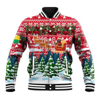 Guinea Bissau Christmas Baseball Jacket with Santa Sleigh Reindeer Forest and National Flag Design - Wonder Print Shop