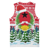 Guinea Bissau Christmas Basketball Jersey with Santa Sleigh Reindeer Forest and National Flag Design - Wonder Print Shop