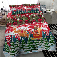 Guinea Bissau Christmas Bedding Set with Santa Sleigh Reindeer Forest and National Flag Design - Wonder Print Shop