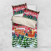 Guinea Bissau Christmas Bedding Set with Santa Sleigh Reindeer Forest and National Flag Design - Wonder Print Shop