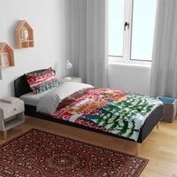 Guinea Bissau Christmas Bedding Set with Santa Sleigh Reindeer Forest and National Flag Design - Wonder Print Shop