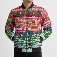 Guinea Bissau Christmas Bomber Puffer Jacket with Santa Sleigh Reindeer Forest and National Flag Design - Wonder Print Shop