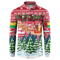 Guinea Bissau Christmas Button Sweatshirt with Santa Sleigh Reindeer Forest and National Flag Design - Wonder Print Shop