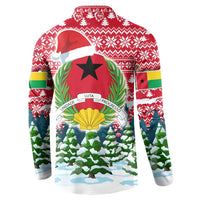 Guinea Bissau Christmas Button Sweatshirt with Santa Sleigh Reindeer Forest and National Flag Design - Wonder Print Shop