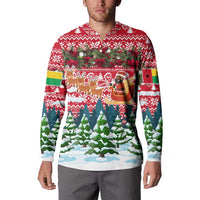 Guinea Bissau Christmas Button Sweatshirt with Santa Sleigh Reindeer Forest and National Flag Design - Wonder Print Shop