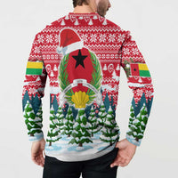 Guinea Bissau Christmas Button Sweatshirt with Santa Sleigh Reindeer Forest and National Flag Design - Wonder Print Shop