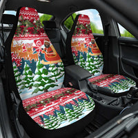 Guinea Bissau Christmas Car Seat Cover with Santa Sleigh Reindeer Forest and National Flag Design - Wonder Print Shop