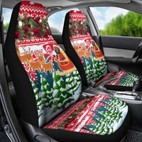 Guinea Bissau Christmas Car Seat Cover with Santa Sleigh Reindeer Forest and National Flag Design - Wonder Print Shop