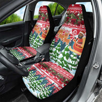 Guinea Bissau Christmas Car Seat Cover with Santa Sleigh Reindeer Forest and National Flag Design - Wonder Print Shop
