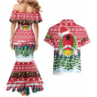 Guinea Bissau Christmas Couples Matching Mermaid Dress and Hawaiian Shirt with Santa Sleigh Reindeer Forest and National Flag Design - Wonder Print Shop