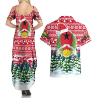 Guinea Bissau Christmas Couples Matching Summer Maxi Dress and Hawaiian Shirt with Santa Sleigh Reindeer Forest and National Flag Design - Wonder Print Shop