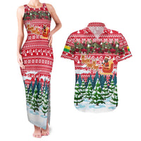 Guinea Bissau Christmas Couples Matching Tank Maxi Dress and Hawaiian Shirt with Santa Sleigh Reindeer Forest and National Flag Design - Wonder Print Shop