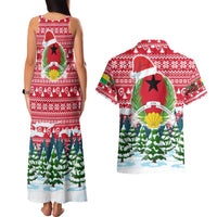 Guinea Bissau Christmas Couples Matching Tank Maxi Dress and Hawaiian Shirt with Santa Sleigh Reindeer Forest and National Flag Design - Wonder Print Shop