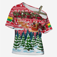 Guinea Bissau Christmas Cross Shoulder Shirt with Santa Sleigh Reindeer Forest and National Flag Design - Wonder Print Shop