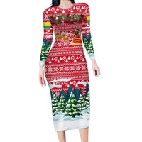 Guinea Bissau Christmas Family Matching Long Sleeve Bodycon Dress and Hawaiian Shirt with Santa Sleigh Reindeer Forest and National Flag Design - Wonder Print Shop