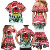 Guinea Bissau Christmas Family Matching Mermaid Dress and Hawaiian Shirt with Santa Sleigh Reindeer Forest and National Flag Design - Wonder Print Shop