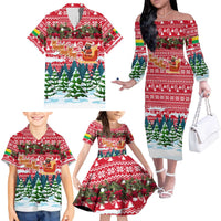 Guinea Bissau Christmas Family Matching Off The Shoulder Long Sleeve Dress and Hawaiian Shirt with Santa Sleigh Reindeer Forest and National Flag Design - Wonder Print Shop