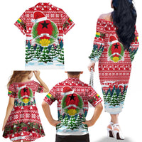 Guinea Bissau Christmas Family Matching Off The Shoulder Long Sleeve Dress and Hawaiian Shirt with Santa Sleigh Reindeer Forest and National Flag Design - Wonder Print Shop