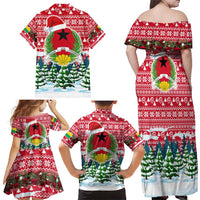 Guinea Bissau Christmas Family Matching Off Shoulder Maxi Dress and Hawaiian Shirt with Santa Sleigh Reindeer Forest and National Flag Design - Wonder Print Shop