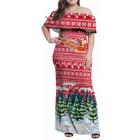 Guinea Bissau Christmas Family Matching Off Shoulder Maxi Dress and Hawaiian Shirt with Santa Sleigh Reindeer Forest and National Flag Design - Wonder Print Shop