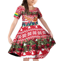 Guinea Bissau Christmas Family Matching Off Shoulder Short Dress and Hawaiian Shirt with Santa Sleigh Reindeer Forest and National Flag Design - Wonder Print Shop