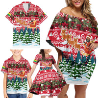 Guinea Bissau Christmas Family Matching Off Shoulder Short Dress and Hawaiian Shirt with Santa Sleigh Reindeer Forest and National Flag Design - Wonder Print Shop