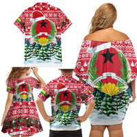 Guinea Bissau Christmas Family Matching Off Shoulder Short Dress and Hawaiian Shirt with Santa Sleigh Reindeer Forest and National Flag Design - Wonder Print Shop