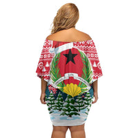 Guinea Bissau Christmas Family Matching Off Shoulder Short Dress and Hawaiian Shirt with Santa Sleigh Reindeer Forest and National Flag Design - Wonder Print Shop