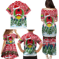Guinea Bissau Christmas Family Matching Puletasi and Hawaiian Shirt with Santa Sleigh Reindeer Forest and National Flag Design - Wonder Print Shop