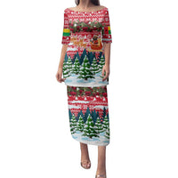 Guinea Bissau Christmas Family Matching Puletasi and Hawaiian Shirt with Santa Sleigh Reindeer Forest and National Flag Design - Wonder Print Shop