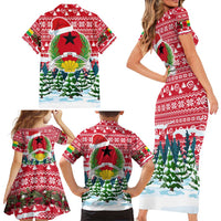 Guinea Bissau Christmas Family Matching Short Sleeve Bodycon Dress and Hawaiian Shirt with Santa Sleigh Reindeer Forest and National Flag Design - Wonder Print Shop