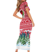 Guinea Bissau Christmas Family Matching Short Sleeve Bodycon Dress and Hawaiian Shirt with Santa Sleigh Reindeer Forest and National Flag Design - Wonder Print Shop