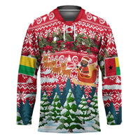 Guinea Bissau Christmas Hockey Jersey with Santa Sleigh Reindeer Forest and National Flag Design - Wonder Print Shop