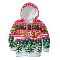 Guinea Bissau Christmas Kid Hoodie with Santa Sleigh Reindeer Forest and National Flag Design - Wonder Print Shop