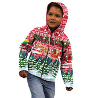 Guinea Bissau Christmas Kid Hoodie with Santa Sleigh Reindeer Forest and National Flag Design - Wonder Print Shop