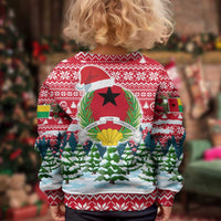 Guinea Bissau Christmas Kid Ugly Christmas Sweater with Santa Sleigh Reindeer Forest and National Flag Design - Wonder Print Shop